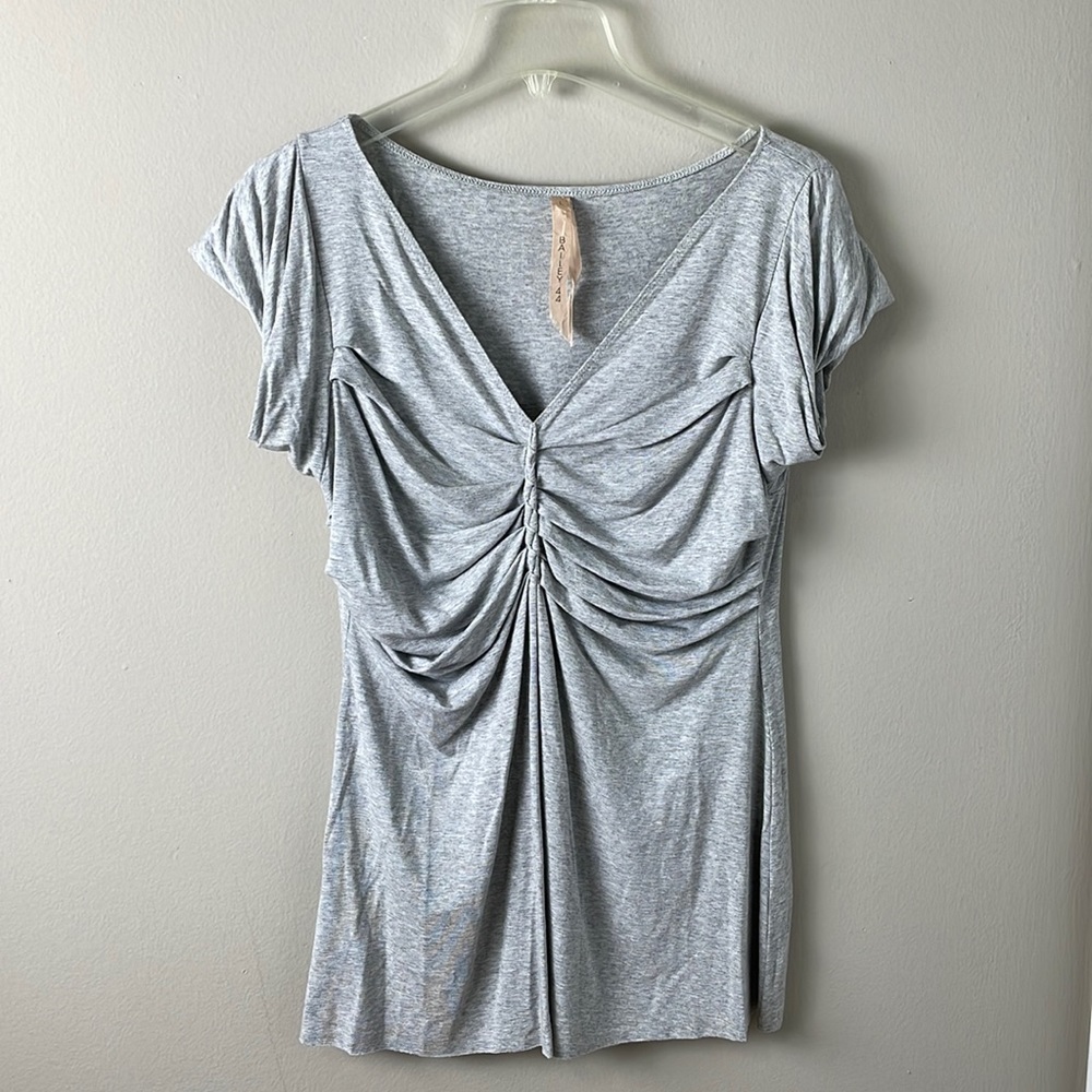 Anthropologie Light Gray Ruched Front Short Sleeve Top